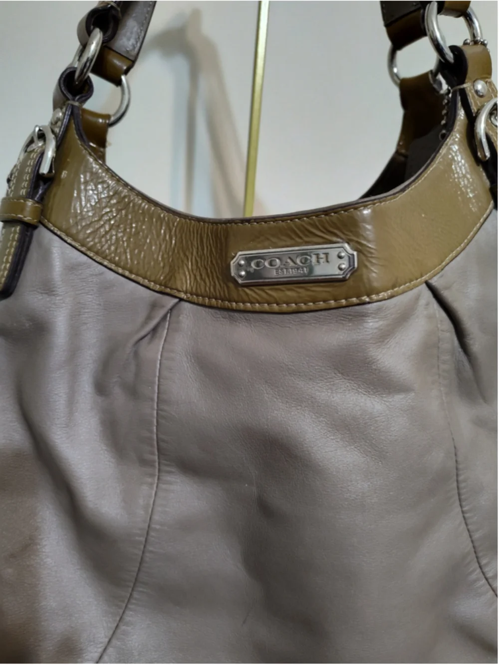 Women's Coach Hobo Bag One Size Grey and Olive Leather